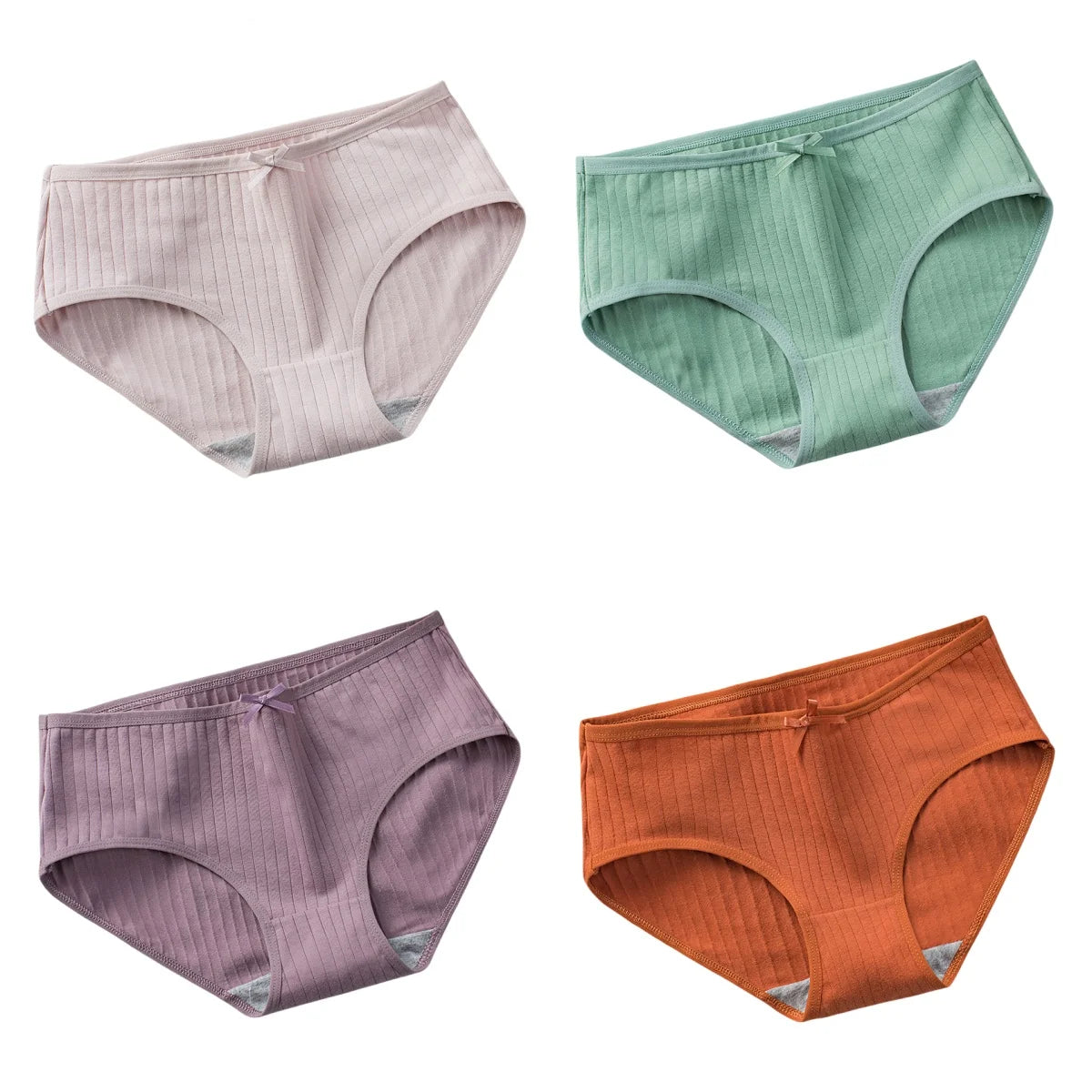 4Pcs/Set Women Cotton Panties Low Waist Briefs Breathable Comfort Underwear Sexy Lingerie Solid Color Underpants Intimates M-XL