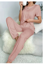 Women's Sleepwear Spring and Summer New Pajamas Women's Short-sleeved Trousers Set Classic Solid Color Casual Loungewear