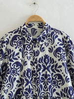 Foridol Blue Flower Print Vintage Casual Shirt Dress Women 2025 Single Breasted Loose Boho Maxi Long Vestidos Dresses Fashion
