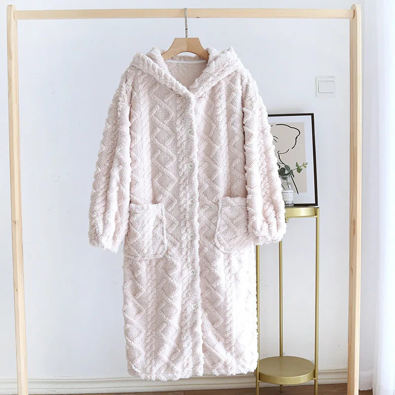 Winter Couple Flannel Pajamas Set Long Thickened Suit with Long-Sleeved Hooded Tops And Pants for Men /Women Home Comfort Wear