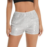 Women Shorts Shiny Sequin High Elastic Waist Straight Slim Fit Soft Breathable Above Knee Length Club Party Beach Mini Shorts