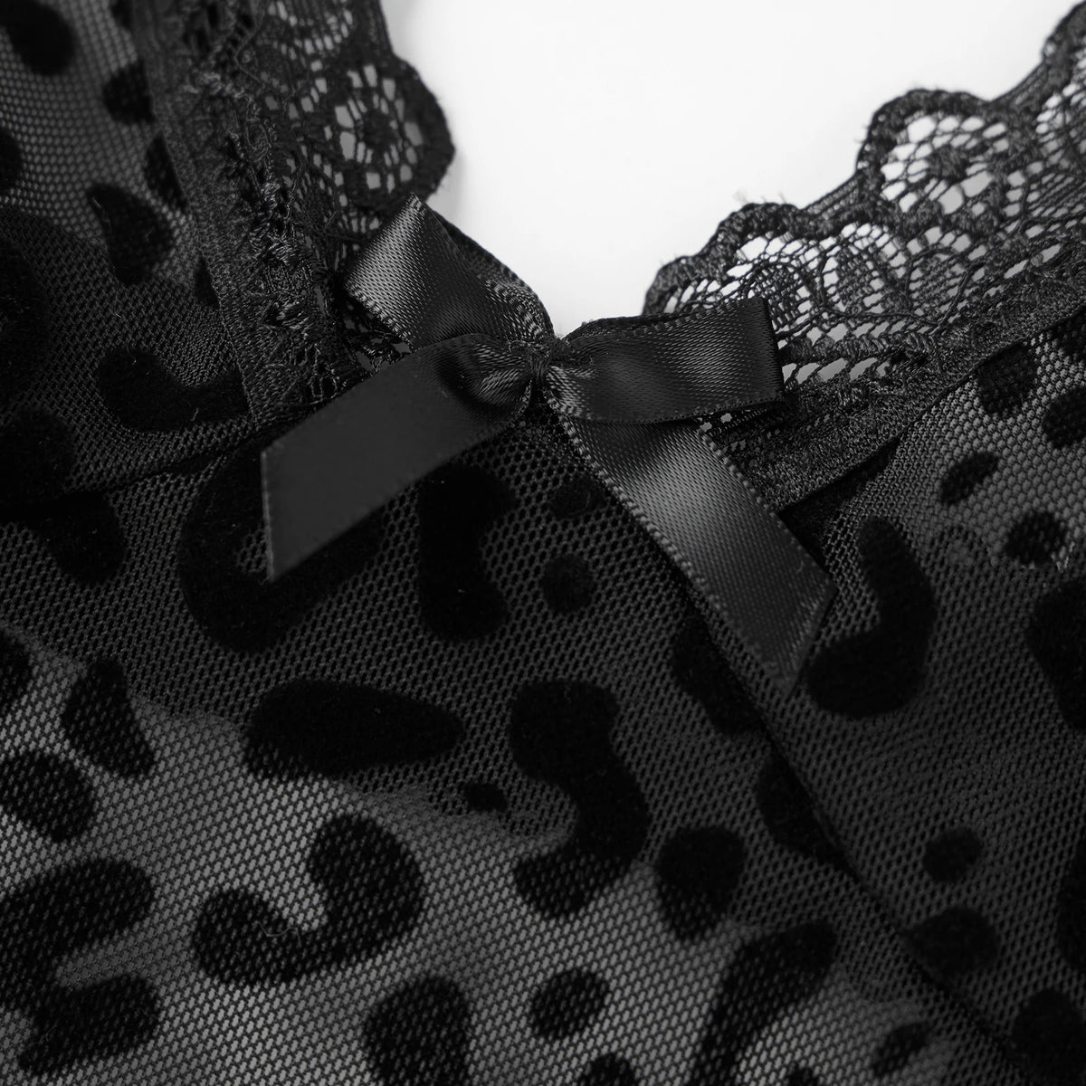 Women's Sheer Lingerie Set Romantic Leopard Print Sleeveless Deep V Neck Babydoll Nightdress with G-String 2 Pcs Set