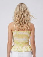 Summer Women Smocked Tank Tops Spaghetti Strap Plaid Ruffle Camisole Fashion Sleeveless Vest Shirts Streetwear