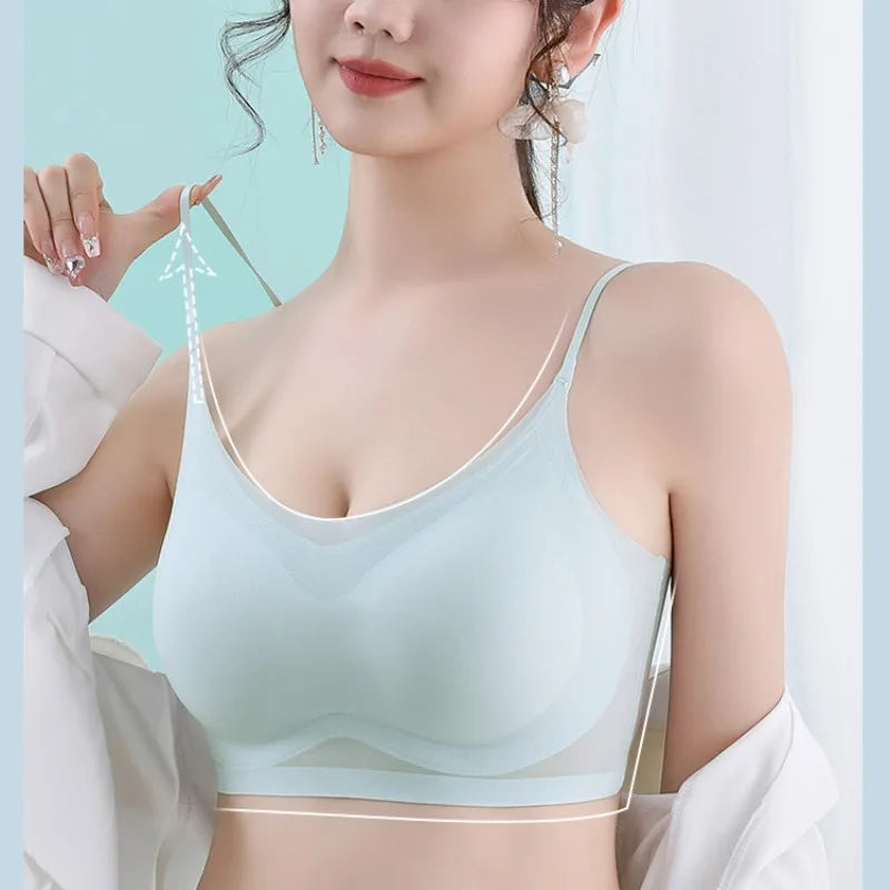 Ultra-thin Tube Tops Push Up Bras For Women Ice Silk Underwear Small Cup Sexy Lingerie Anti Droop Seamless Bras Summer Top