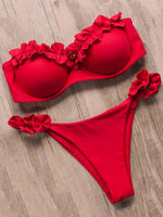 Ruffled Bra Cup Bikinis 2025 Bandeau Bikinis Women Swimsuit Female Swimwear Two Pieces Bikini Set High Cut Bathing Suit Swim