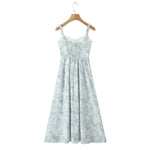 Bowknot Printed Women's Dresses Summer Casual Beach Strap Midi Dress Female Boho Light Blue Buttons Smocked Vestidos 2025