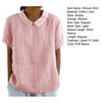 Summer Women Shirt Lapel Short Sleeve Solid Color Pullover Top Solid Color Loose Fit Shirt Tops Casual Streetwear