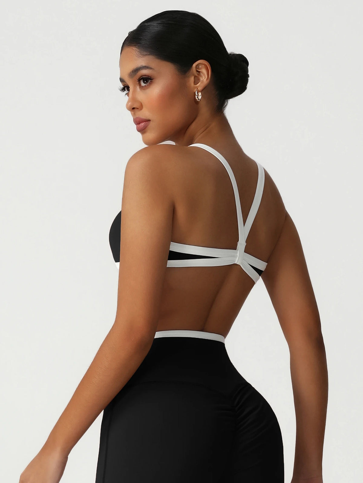 Women Training Yoga Elastic V-Back Fitness Top Contrast Color Cycling Casual Run Sport Bra
