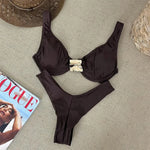 Sexy Black White Bikini Set 2026 Women Metal Ornament Push Up Underwire Bra Thong Swimsuit Beach Holiday Bathing Suit Swimwear