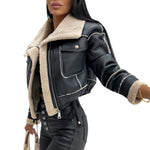 Women Winter Jacket Solid Color Street Coat Long Sleeve Zipper Closure Patchwork Warm Outwear with Pockets