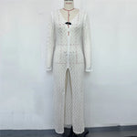 3 Colors Long Sleeve Cut Out Crochet Knitted Tunic Beach Cover Up Cover-ups Beach Dress Beach Wear Beachwear Female Women K6536