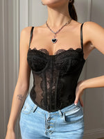 Women Lace Corset Tops Sexy Sheer Mesh Spaghetti Strap Fishbone Summer Bustier TopGoing Out Night Club Party Concert Tops