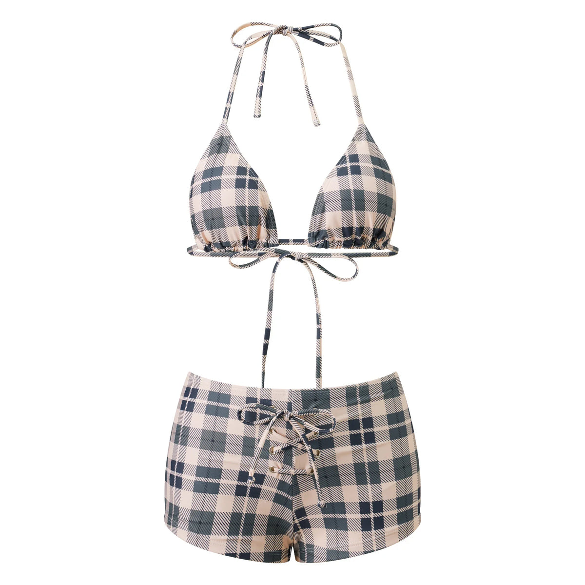Women Bikini Sets Tie-up Halter Bra Tops and Swim Shorts Casual Bathing Suits for Beach Pool Female 2 Piece Swimsuits