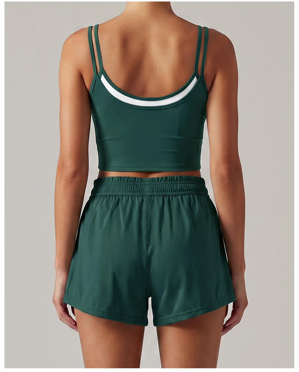 Women's New Summer Yoga Sets Color Blocked Double Strap Workout Tank Top Fitness Suit Drawstring High Waist Short Sport Set