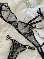 French Style Polka Dot Bra & Thong Set | Retro Sexy Lace Lingerie, Ultra Thin Sheer Netting for Big Bust & Plus Size MOYISU Bras