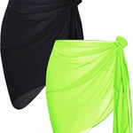 Summer Beach Swimwear Cover Up Wraps for Women Sexy See-Through Chiffon Wrap Skirts Sun Protection Bikini Cover Up Bathing Suits