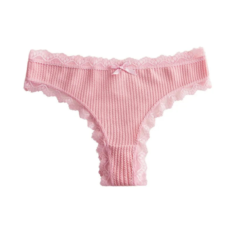1pcs Plus Size Women's Low-Waist Thong Panty Cute Girl Style Seamless Bowknot Lace Panties Trim Lightweight Breathable Underwear