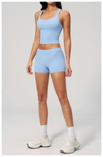 Gym Women Yoga Sets Women Brushed Square Neck Slim Sports Tank Top Fitness Suit Outwear Running High Waist Shorts Tracksuit