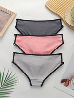 Women Ribbed Contrast Trim High Cut Bikini Panties Soft Breathable Cotton Crotch Low Rise Daily Comfort Underwear Briefs C820