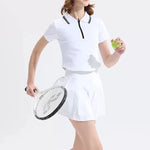 Women's summer new tennis suit set, short polo shirt, short sleeved sports top paired with pleated anti glare skirt pants