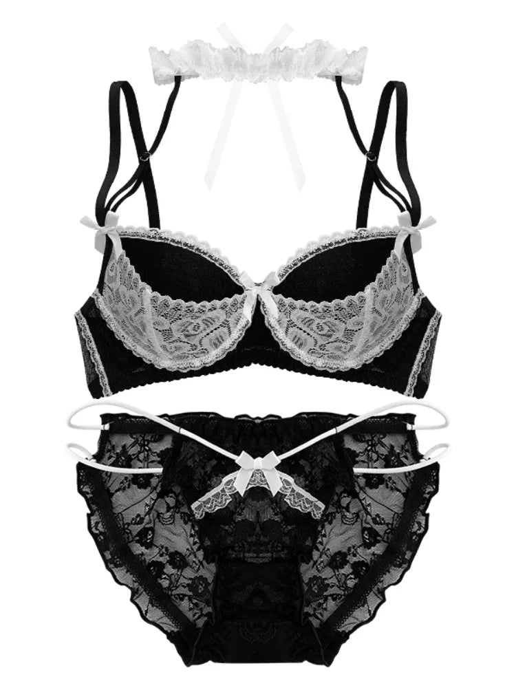Anime Maid Lace Bra Set S-XL Christmas Neck Tie Wireless Push UpSmall Chest Anti Sagging Pure Kawaii Braletteセクシー Underwire