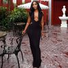 Streetwear Halter Neck Slim Long Dresses Women Sexy Hot Girls Deep V-neck Backless Leace-up Package Hip Bodycon Party Dress