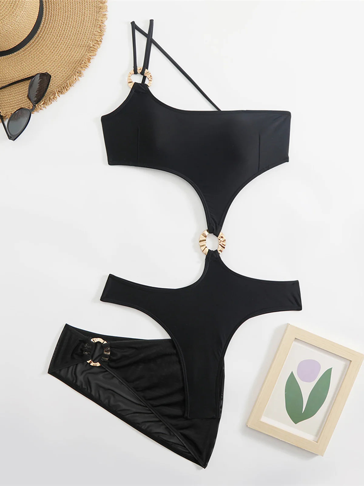 New Asymmetric One Shoulder With Skirt One Piece Swimsuit Women Swimwear Female Metal Ring Padded Bather Bathing Suit Swim K7082