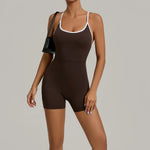 Spring/summer Women's Contrasting Yoga Jumpsuit Hollow Out Cross Back Camisole One Piece Sports Suit Hip Lifting Fitness Romper