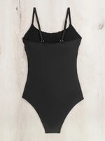 New Solid Black One Piece Swimsuit for Women Sexy Wrinkle Slim Pleate Tummy Control Swimwear Beach Bathing Suit Holiday Monokini