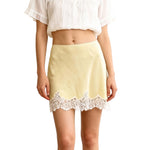 Women's Satin Mini Skirt Elegant Patchwork Lace Trimmed High Waisted A Line Skirts for Party Work Daily Wear