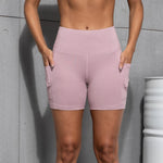 Women High Waist Pocket Sports Short Yoga Legging Shorts Squat Proof Hip Lift Fitness Tight Shorts Quick Drying Cycling Workout