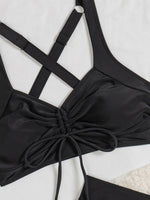 Vintage Black Two Piece Bikini Set 2026 Women Pleate Drawstring Push Up High Waist Skirt Swimwear Beach Bathing Suit Swimsuit