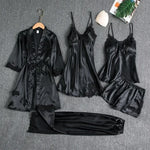 5-piece Set of Women's Sleepwear Sexy Silk Nightgown Lace Satin Nightgown V-neck Vest Breathable Comfortable Women's Nightgown