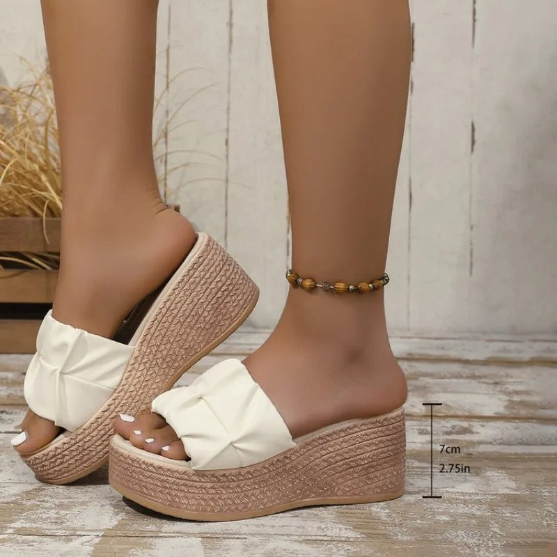 Leather Wedges Sandals for Women Summer Lightweight Chunky Platform Sandals Woman Plus Size Super High Heeled Shoes