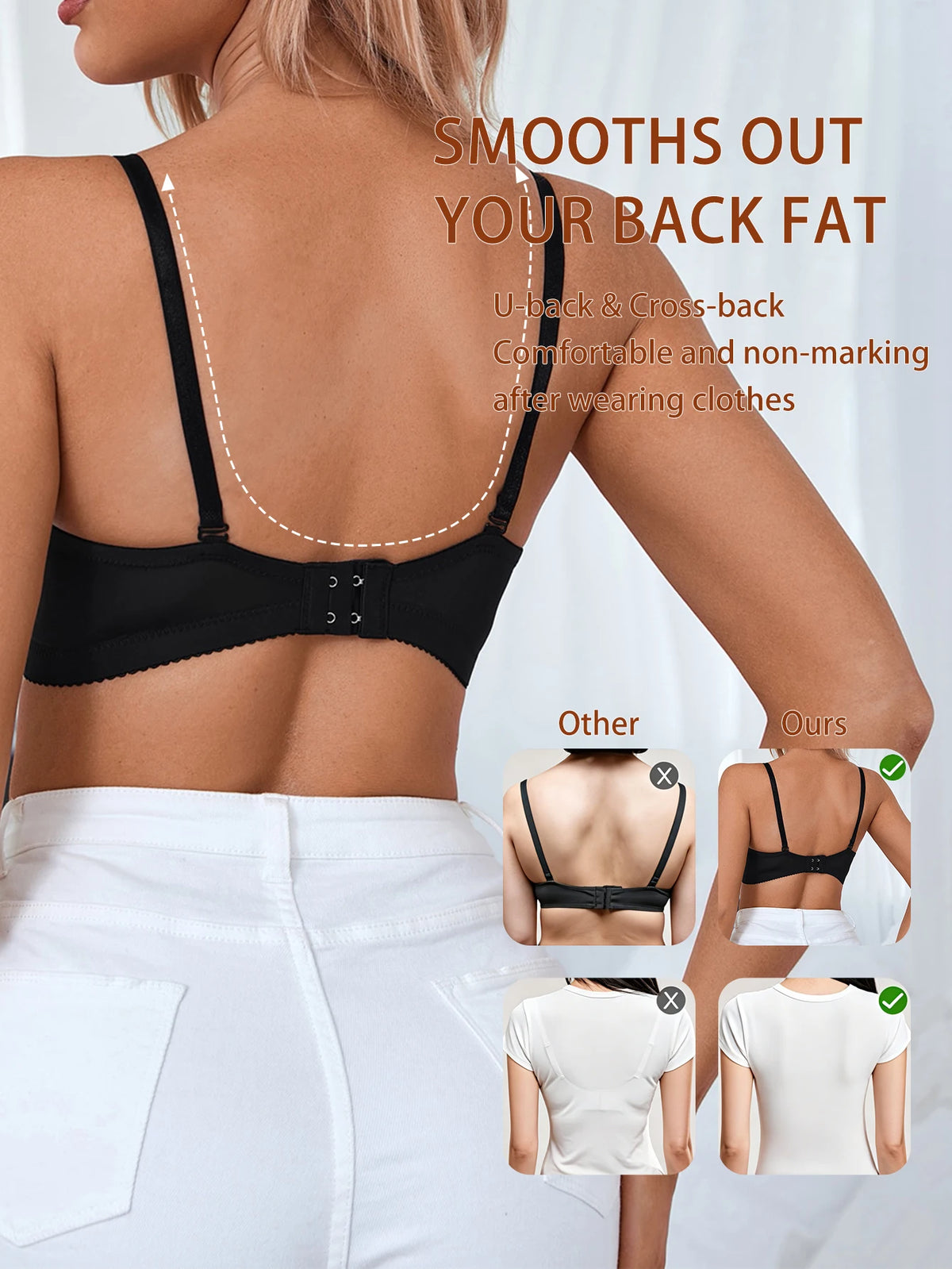 Women Push‑Up Lace Bra Full Side Support Smooth Back Fat Adjustable Strap Gathering Ladies Underwear Bra B6084
