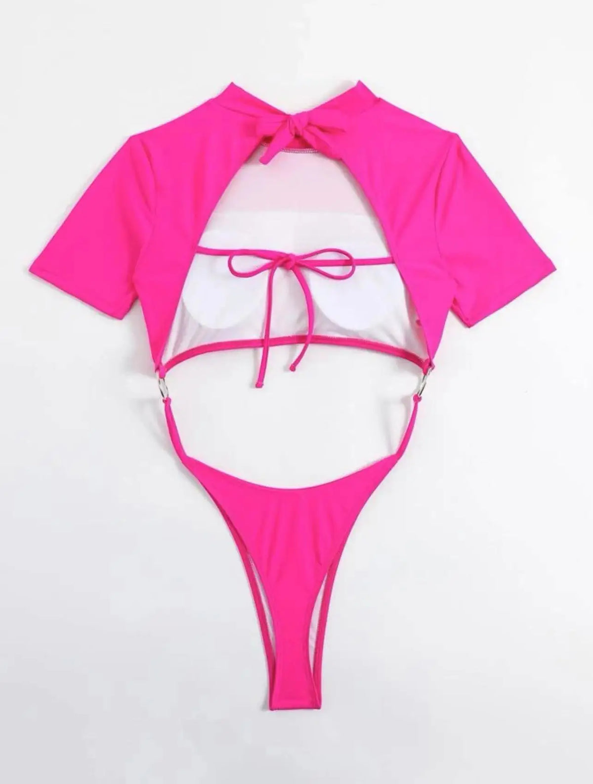XS - L Mini Micro Thong Short Sleeve One Piece Swimsuit Women Female Swimwear Cut Cut Monokini High Cut Bathing Suit Swim Lady