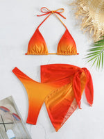 sexy tie dye print halter bikinis sets 3pcs with cover mesh skirt thong swimsuit bathing suit beach outfits biquini tankini