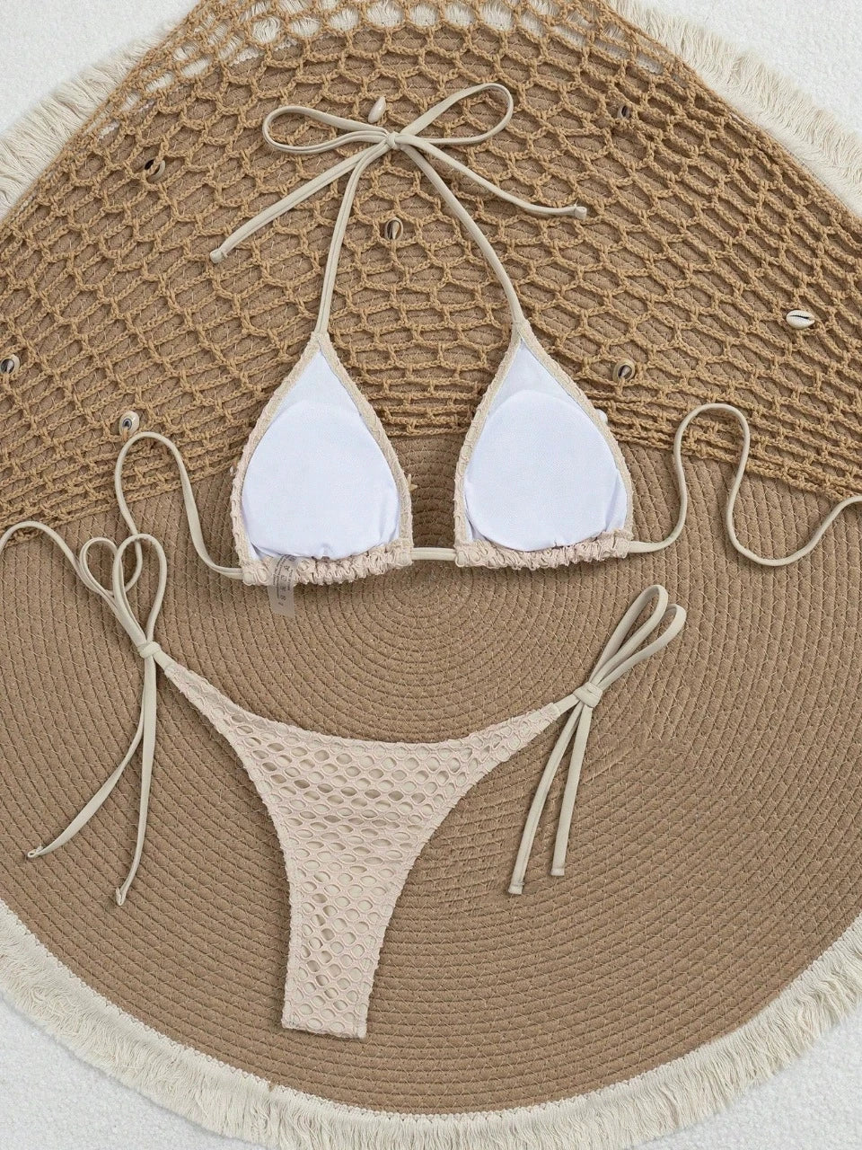 DEKA Women Hollow Out Scalloped Pearls Bikini Set Seashell Swimwear Bather Bathing Suit Swim Halter Bikini Female Swimsuit