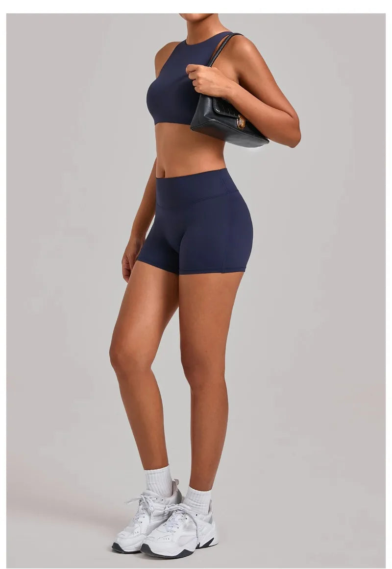 Women's Nude Yoga Sets Sports Cross Beauty Back Bra Hip-lifting Slim Fit Shorts Suits Running Fitness Workout Gym Sets