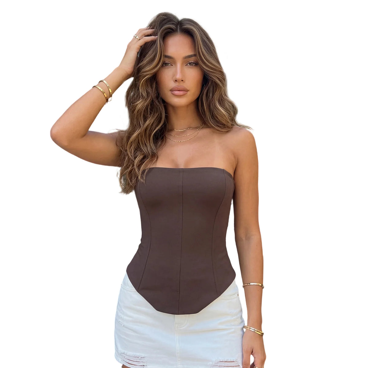 Women Solid Color Tube Tops Slim Tie Back Off Shoulder Sleeveless Crop Trendy Summer Tops Streetwear