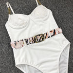 2026 High Quality Sexy One Piece Swimsuit Swimwear Women Push Up Pit Striped Metal Chain Straps Bathing Suit Beachwear with Belt