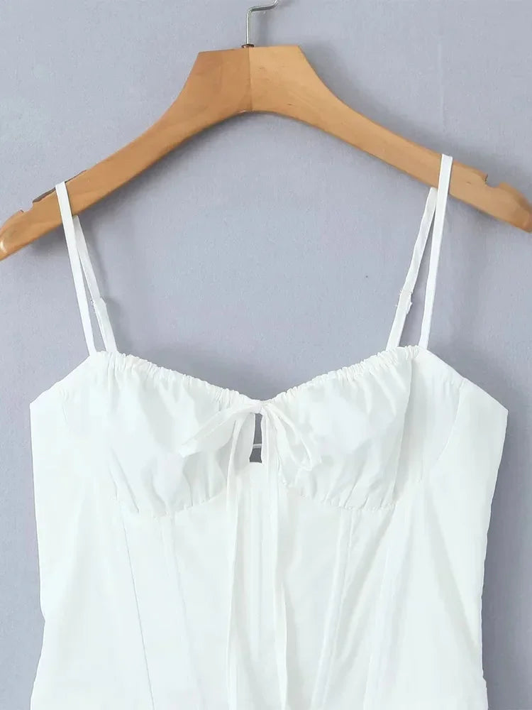Foridol Lace Up Mini Summer Dress Sundress Women Spaghetti Strap Sexy Short White Beach Vestidos Fishbone Party Club Dress 2025