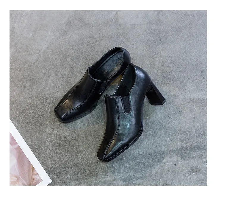 Botas Femininas Women Fashion Square Toe Chunky High Heels Ankle Boots Lady Casual Leather Autumn Short Boots Botas De Mujer