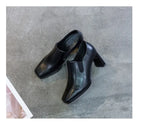 Botas Femininas Women Fashion Square Toe Chunky High Heels Ankle Boots Lady Casual Leather Autumn Short Boots Botas De Mujer