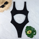 Sexy Tummy Cut Out Ribbed Backless One Piece Swimsuit Women Swimwear Female High Leg Cut Padded Bather Bathing Suit Swim K5263