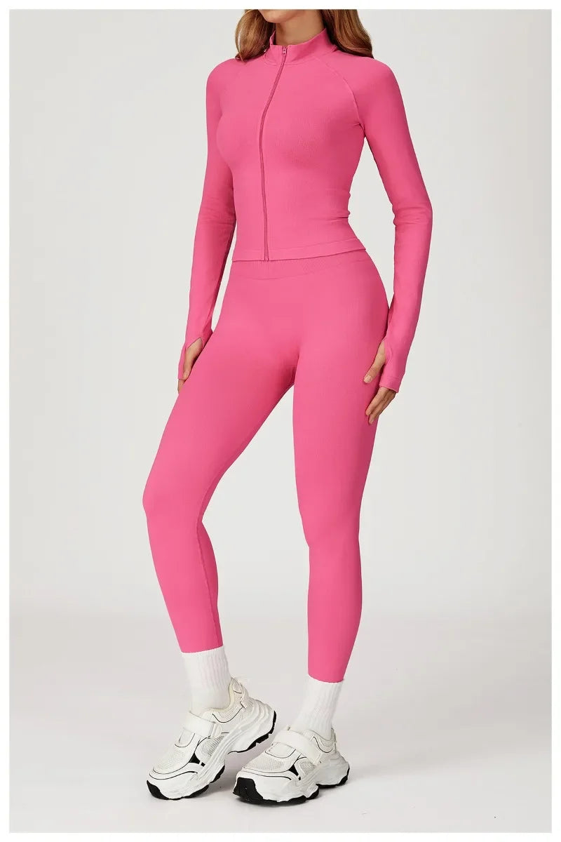 Women's Seamless Yoga Set Quick Drying Slim Fit High-end Feeling Exposed Feeling Set Outdoor Sports and Running Fitness Set