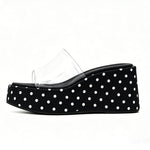 Transparent PVC Wedge Slide Mules Shoes Women Vintage Slip On Platform 7.5CM High Heel Leopard Print Polka Dot Summer Sandals