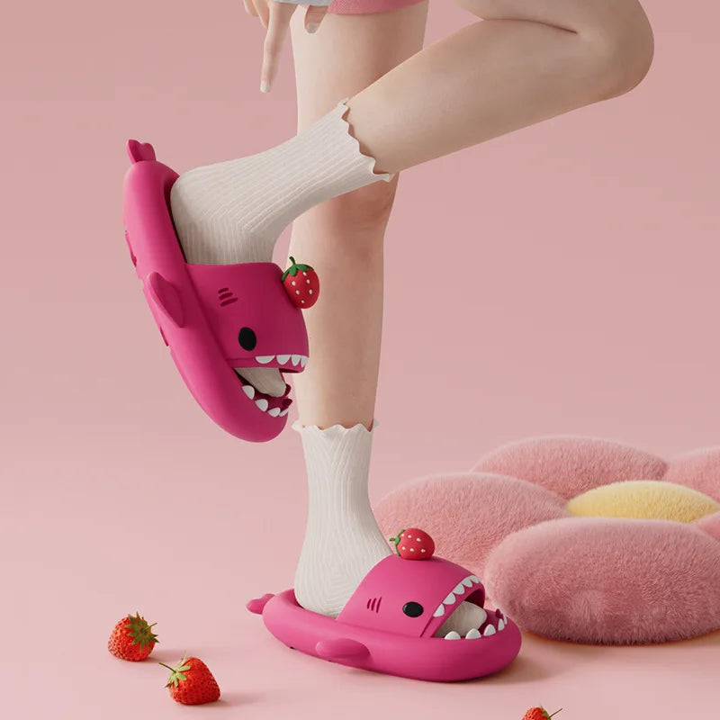 1Pair DIY Shark Slippers Charms Night Glowing Lantern Unicorn Cute Strawberry Panda Ice Cream Fins Shoes Accessories