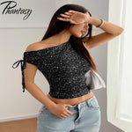 Phantasy Women's One Shoulder Sequin Sparkly Tops Sleeveless Asymmetrical Vest Fashion Y2K T-Shirt Women's Vestido 2025 Summer