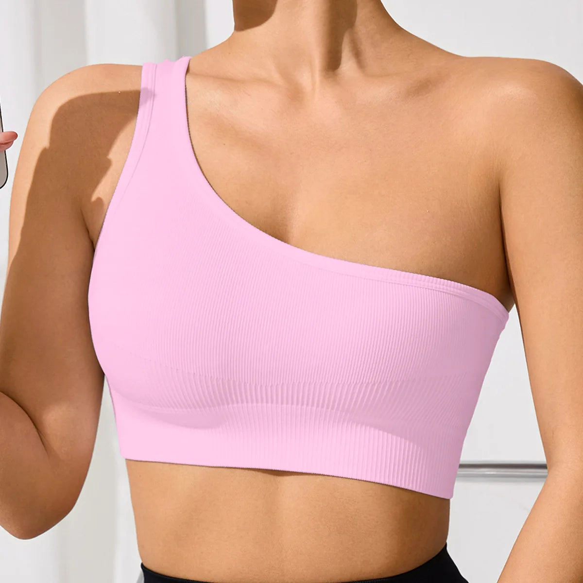 Women's Yoga Running Fitness Tops One Shoulder Sexy Strap Sports Tank Top One Shoulder Tight Solid Colour Running Underwear